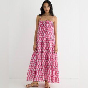 SZ Blockprints x J. Crew Tie-front Tiered Maxi Dress in Bright Pink Paisley